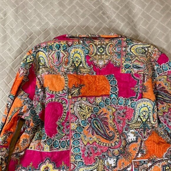 Chicos Womens S Button Up Shirt Colorful Paisley Boho Hippie Lightweight Cotton - Picture 11 of 13
